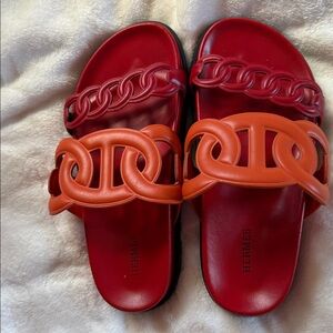 Hermes Red and Orange Chain Sandals
